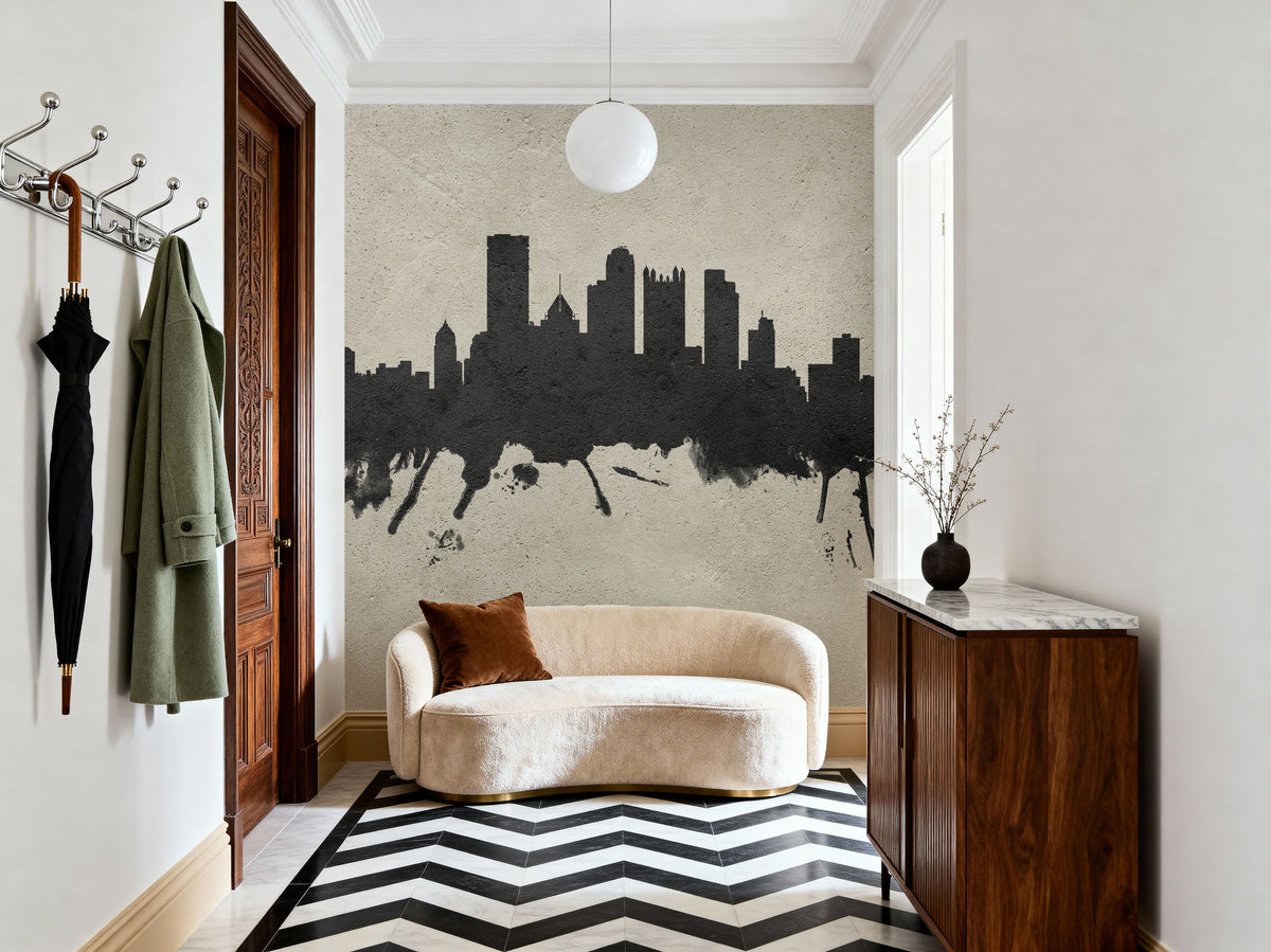 Pittsburg Pennsylvania Skyline Concrete Mural Wallpaper - room preview 03