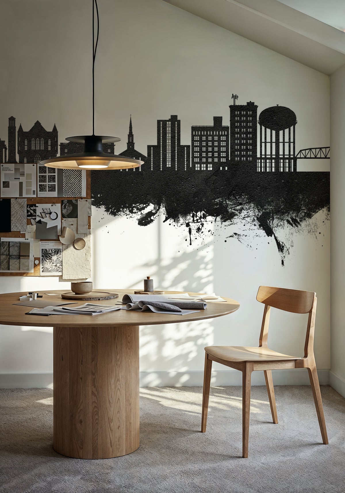Tuscaloosa Alabama Skyline Black & White Mural Wallpaper - room preview 03