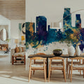 Corpus Christi Texas Skyline Blue & Bronze Mural Wallpaper - room preview 03