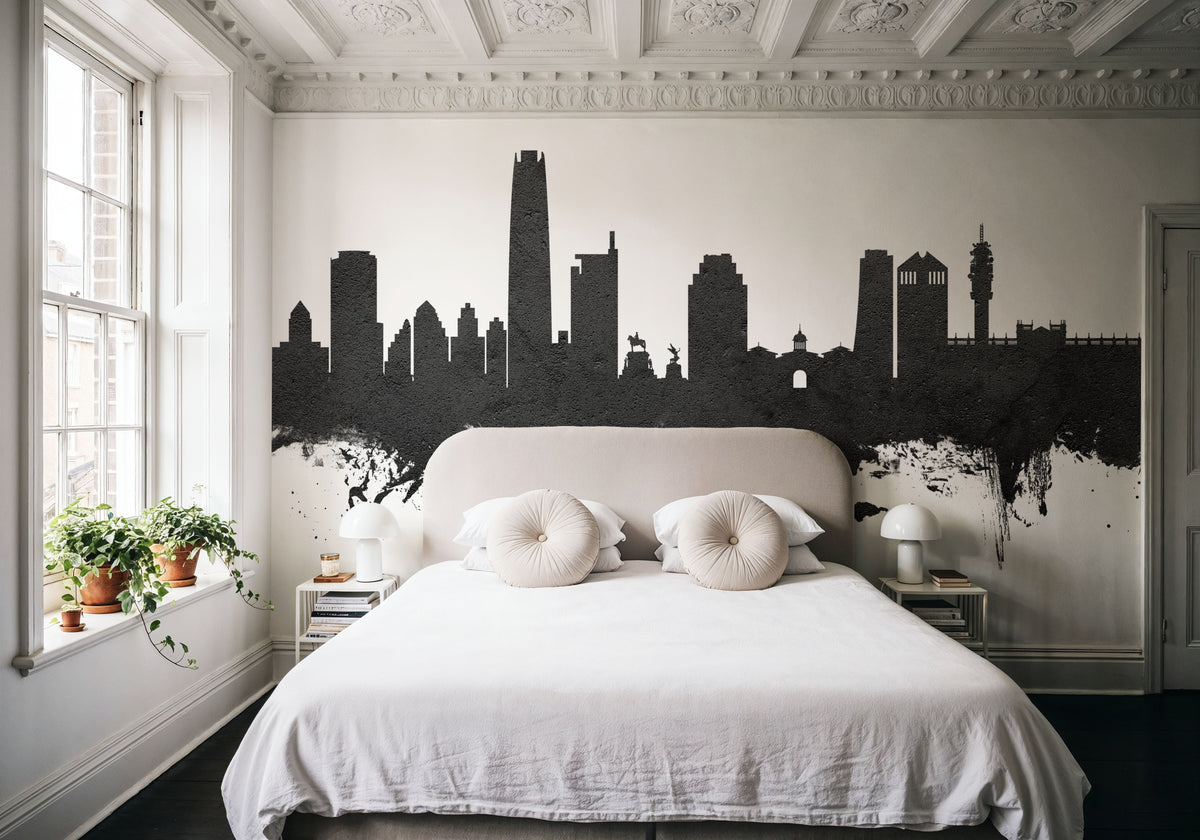 Santiago De Chile Skyline Black & White Mural Wallpaper - room preview 03