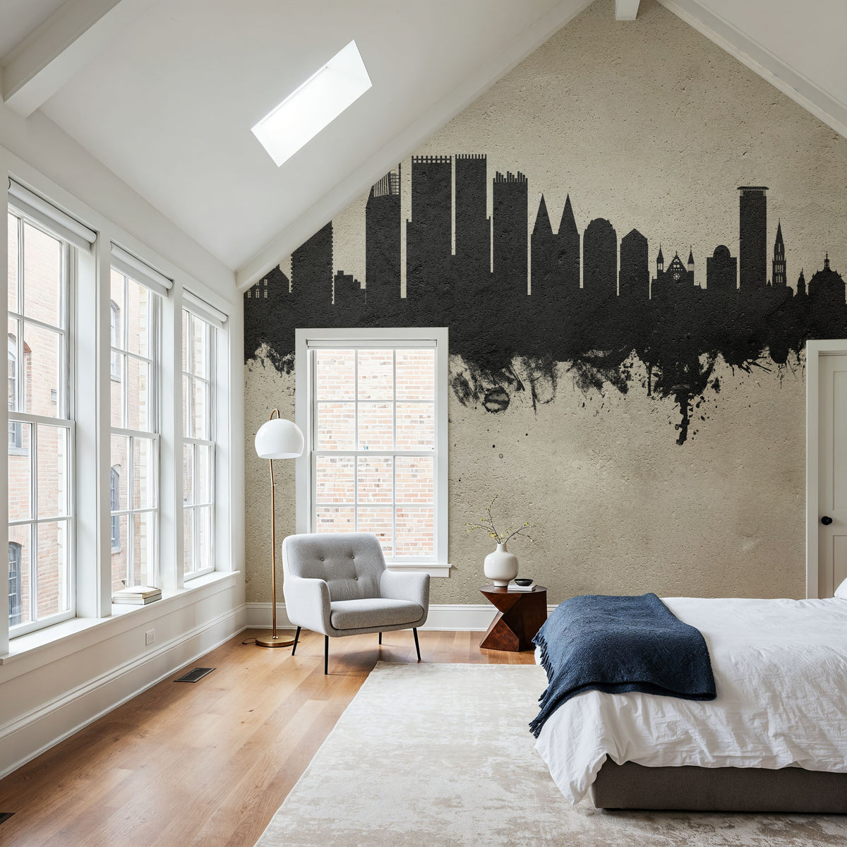 The Hauge Netherlands Skyline Concrete Mural Wallpaper - room preview 03