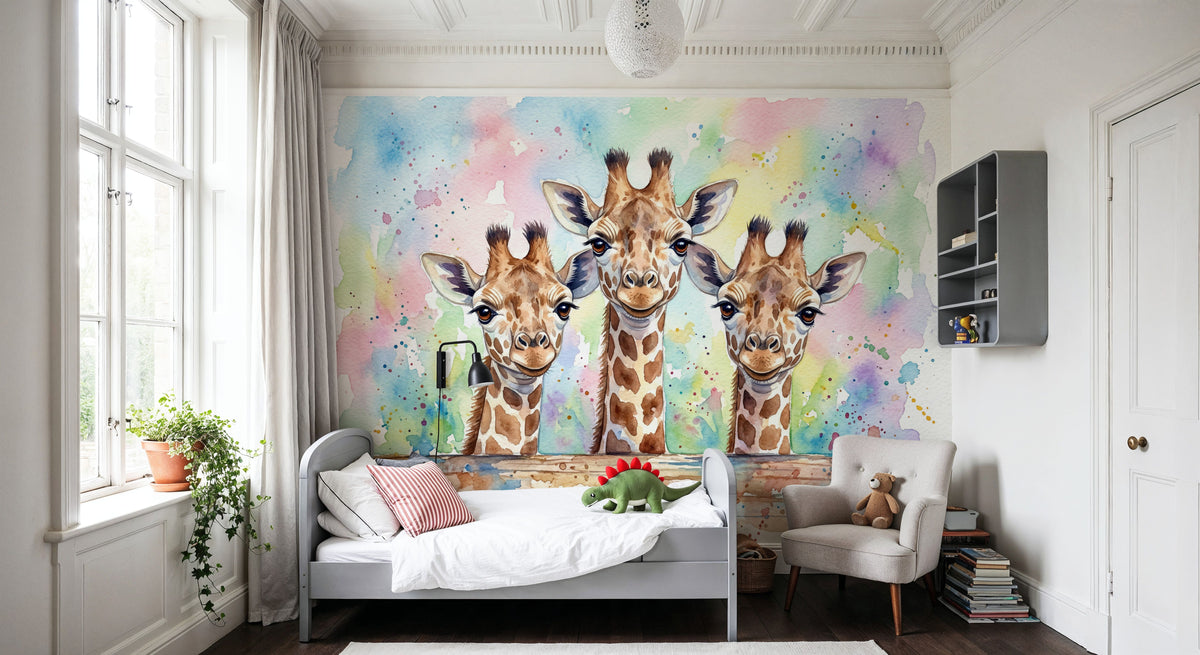 Giraffes - Cute Baby Animals Series Mural Wallpaper - room preview 03