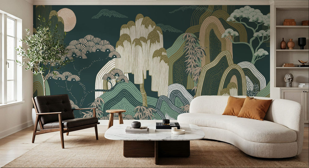 Whispers of the Mountain, Green Mural Wallpaper - room preview 03