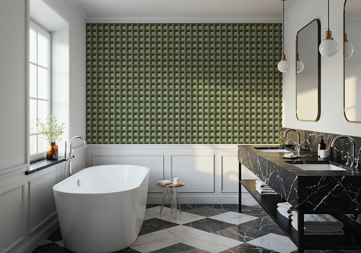 Decorative Cubes, Forest Green Mural Wallpaper - room preview 03