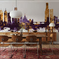 Melbourne Australia Skyline Purple & Gold Mural Wallpaper - room preview 03