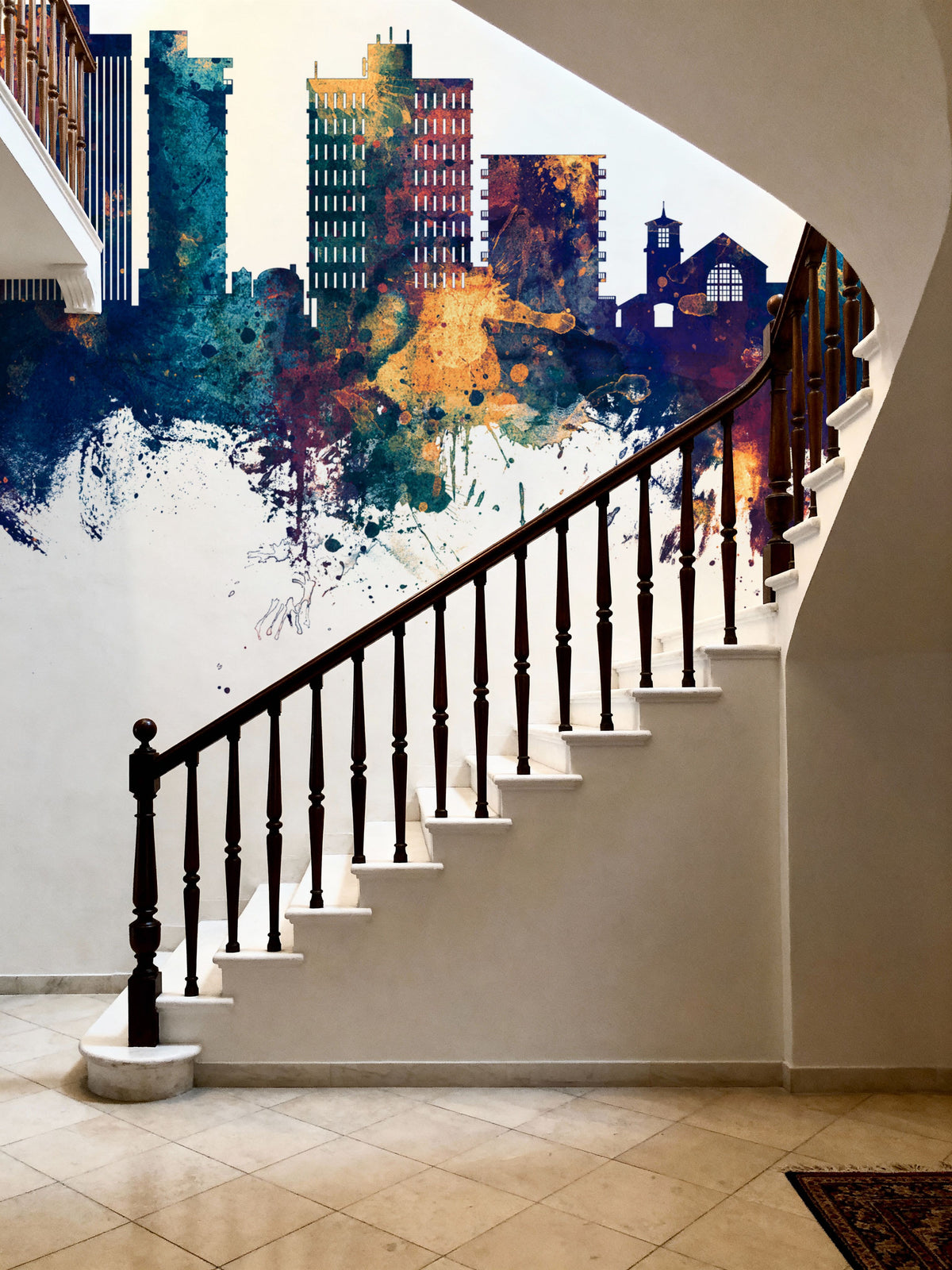 San Mateo California Skyline Blue & Bronze Mural Wallpaper - room preview 03