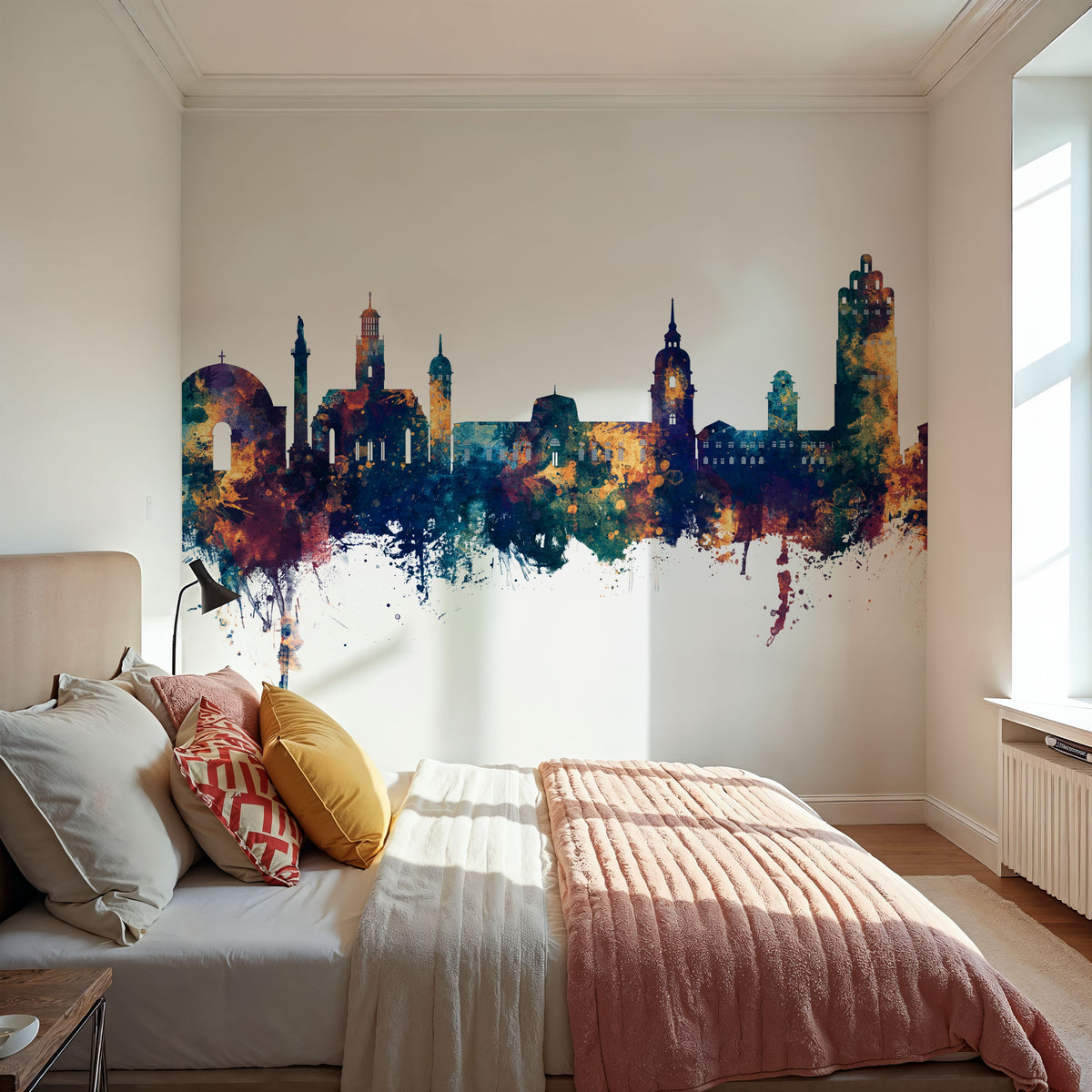 Darmstadt Skyline Blue & Bronze Mural Wallpaper - room preview 03