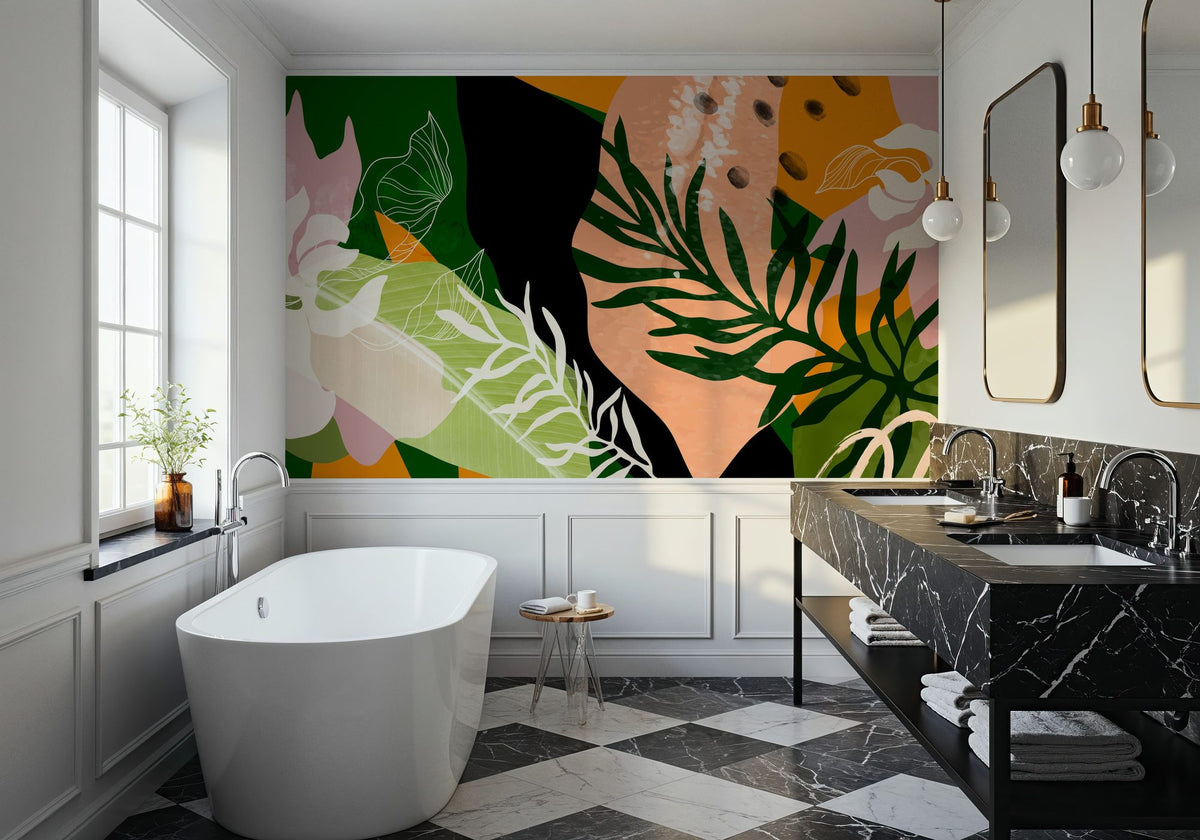 Graphic Leaves & Bold Colors Mural Wallpaper - room preview 03