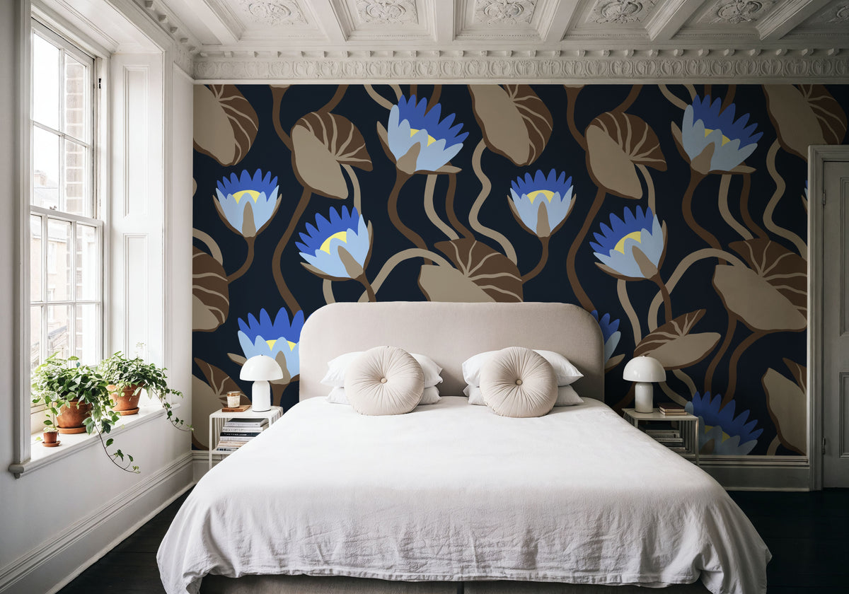 Midnight Botanical Mural Wallpaper - room preview 03