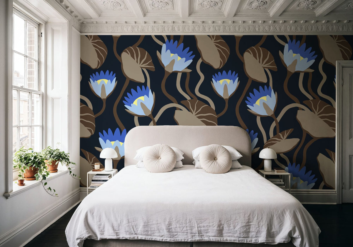 Midnight Botanical Mural Wallpaper - room preview 03