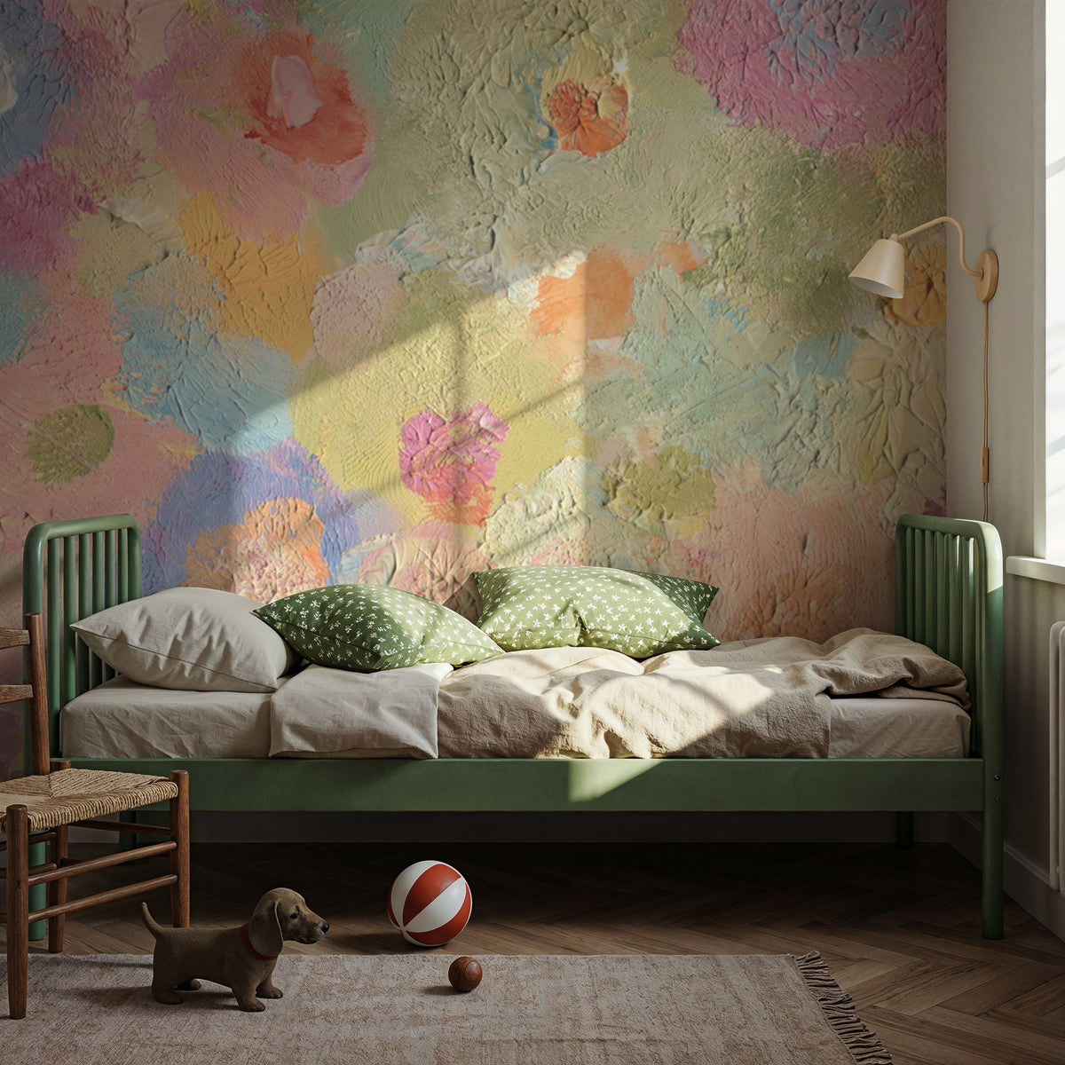 Happy Oil Painted Flowers, Warm Pink Mural Wallpaper - room preview 03