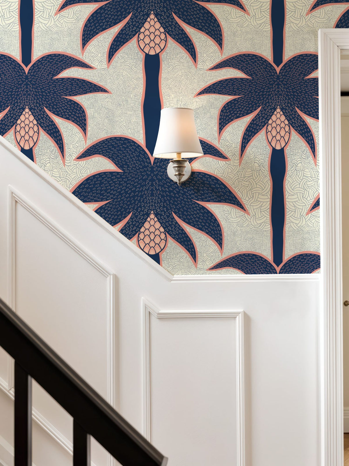Graphic Palms, Navy Mural Wallpaper - room preview 03