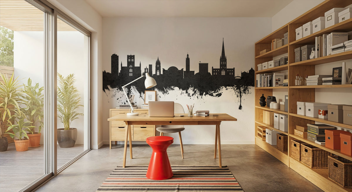 Norwich England Skyline Black & White Mural Wallpaper - room preview 03
