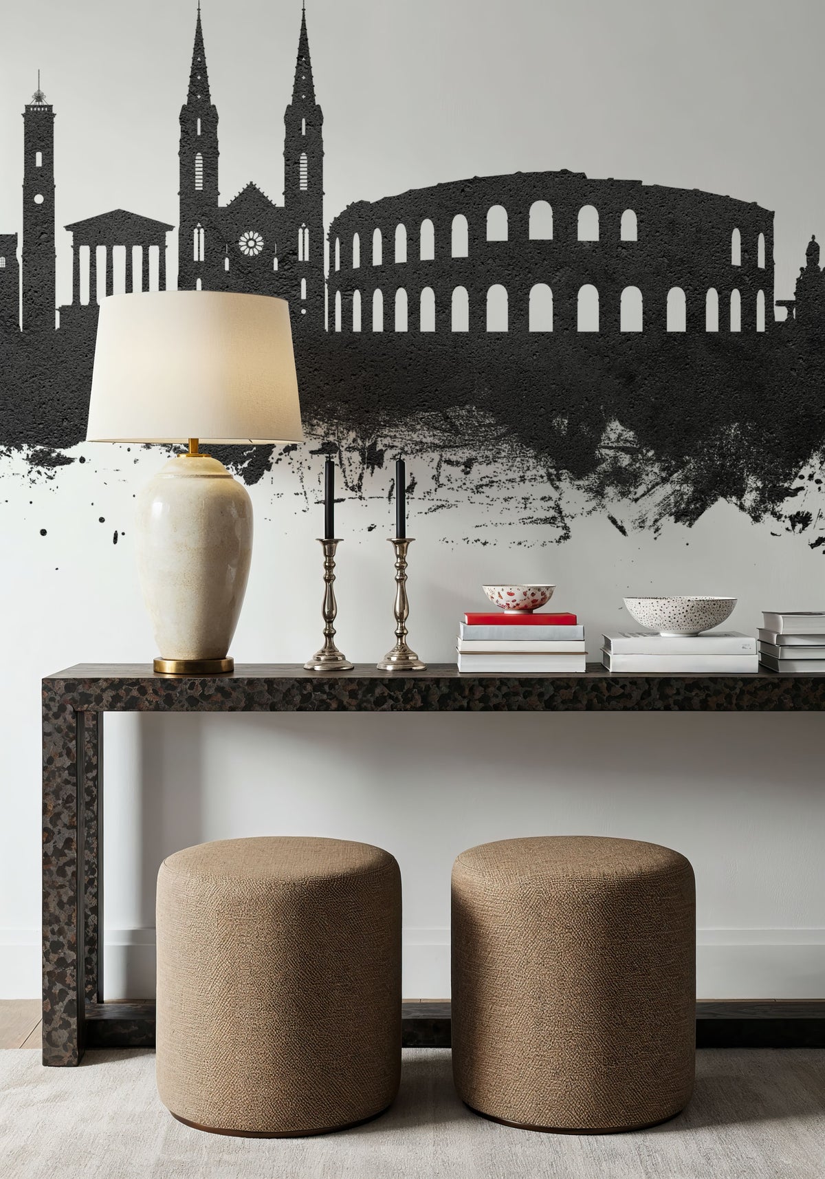 Nîmes France Skyline Black & White Mural Wallpaper - room preview 03