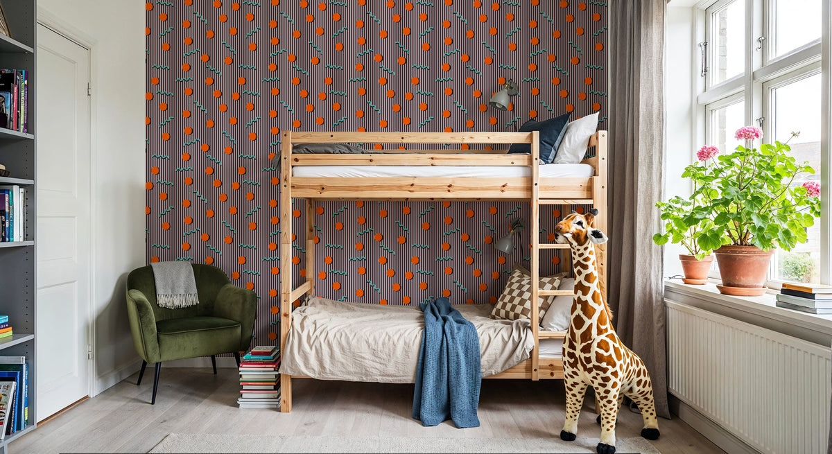 Memphis Dots & Stripes, Pink Mural Wallpaper - room preview 03