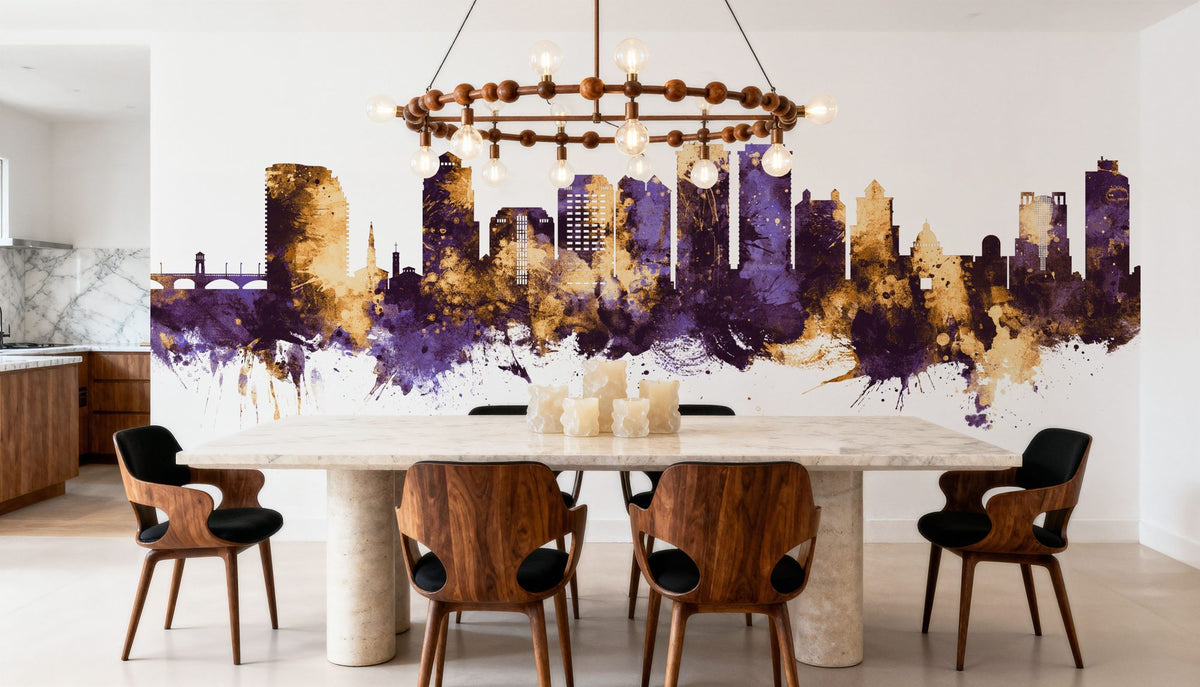 West Palm Beach Florida Skyline Purple & Gold Mural Wallpaper - room preview 03