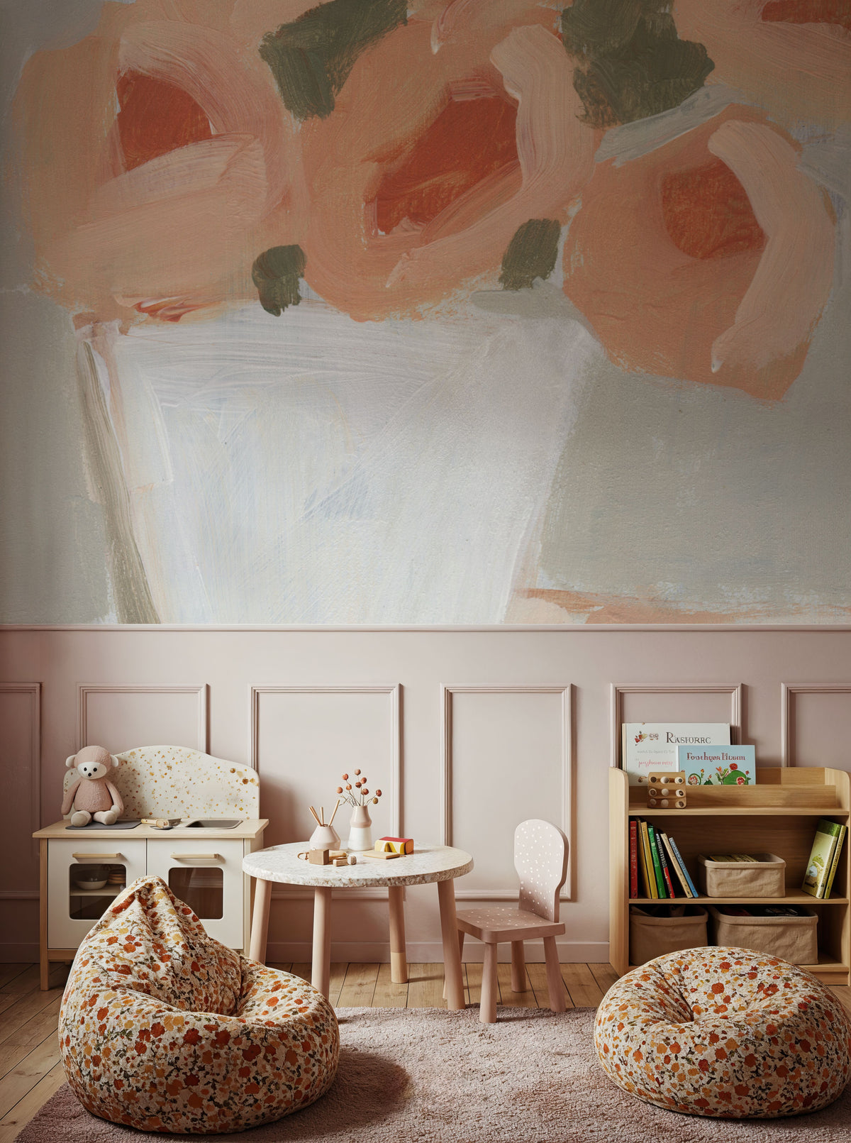 Floral on Checks Mural Wallpaper - room preview 03