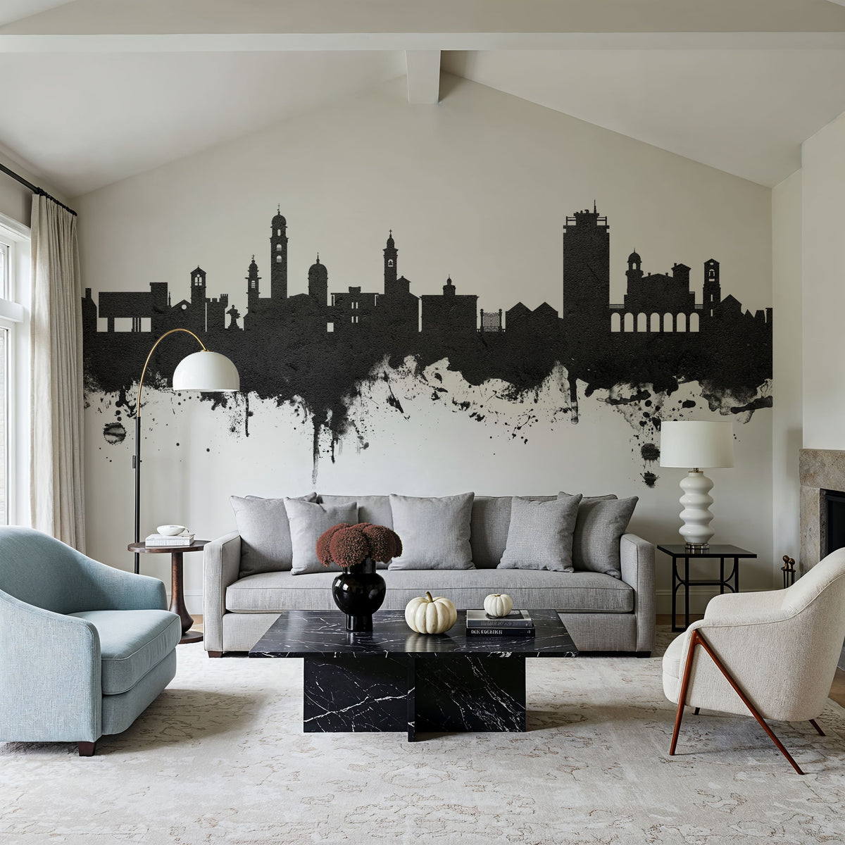 Lugano Switzerland Skyline Black & White Mural Wallpaper - room preview 03