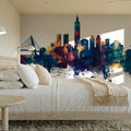 Taipei Taiwan Skyline Blue & Bronze Mural Wallpaper - room preview 03