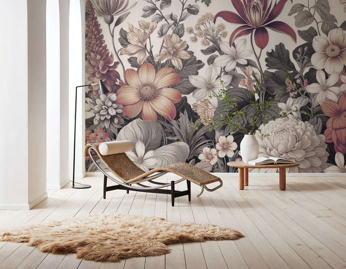 Dahlia Days, Rosy Fudge Mural Wallpaper - room preview 03