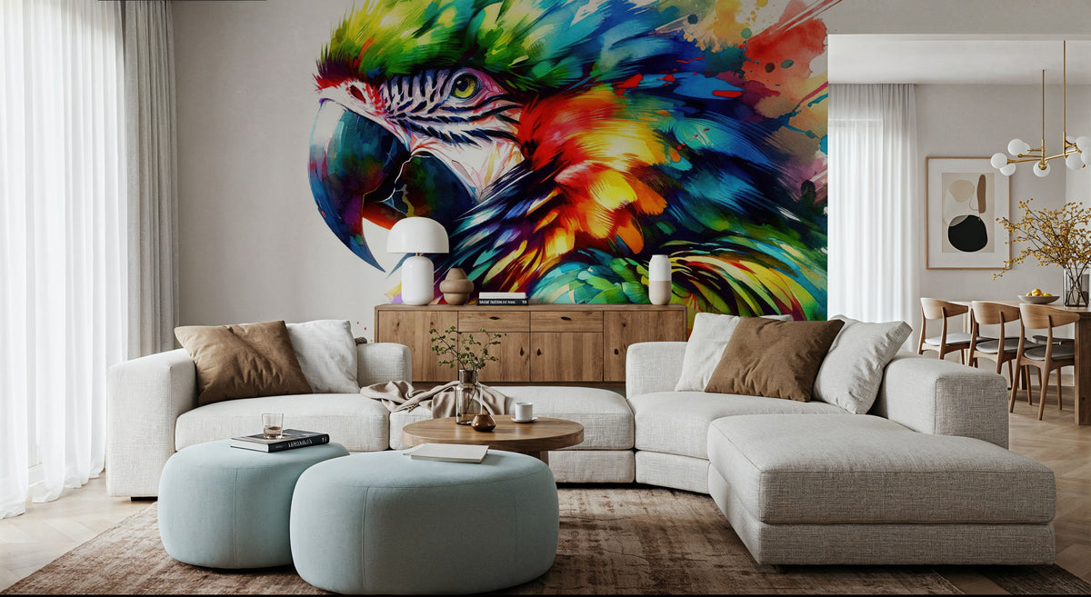 Vibrant Parrot's Tropical Essence Mural Wallpaper - room preview 03