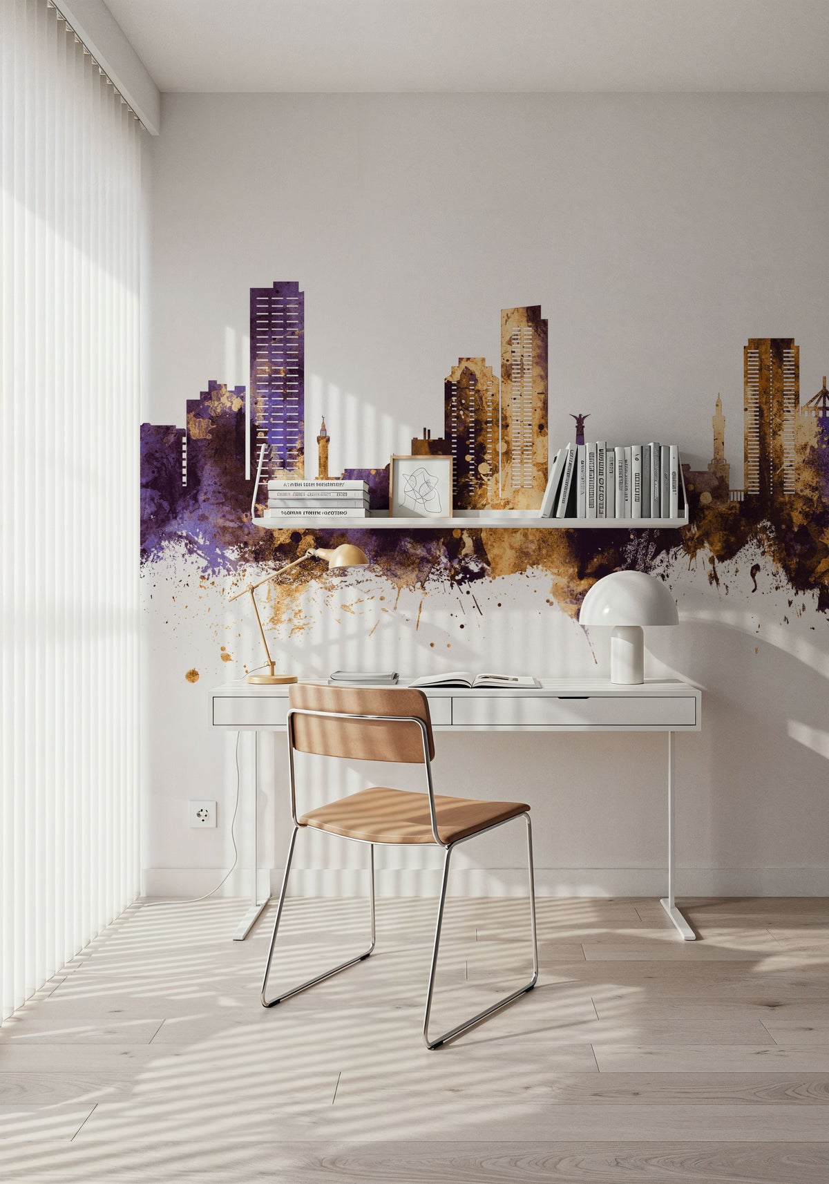 Umm Al Quwain Skyline Purple & Gold Mural Wallpaper - room preview 03