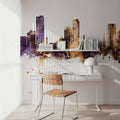 Umm Al Quwain Skyline Purple & Gold Mural Wallpaper - room preview 03