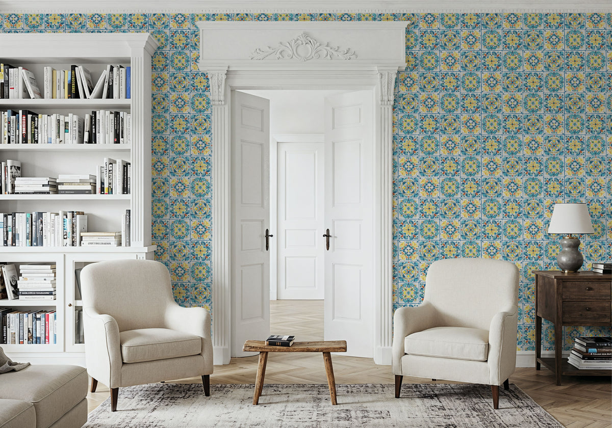 Maritime Tiles White and Blue Mural Wallpaper - room preview 03
