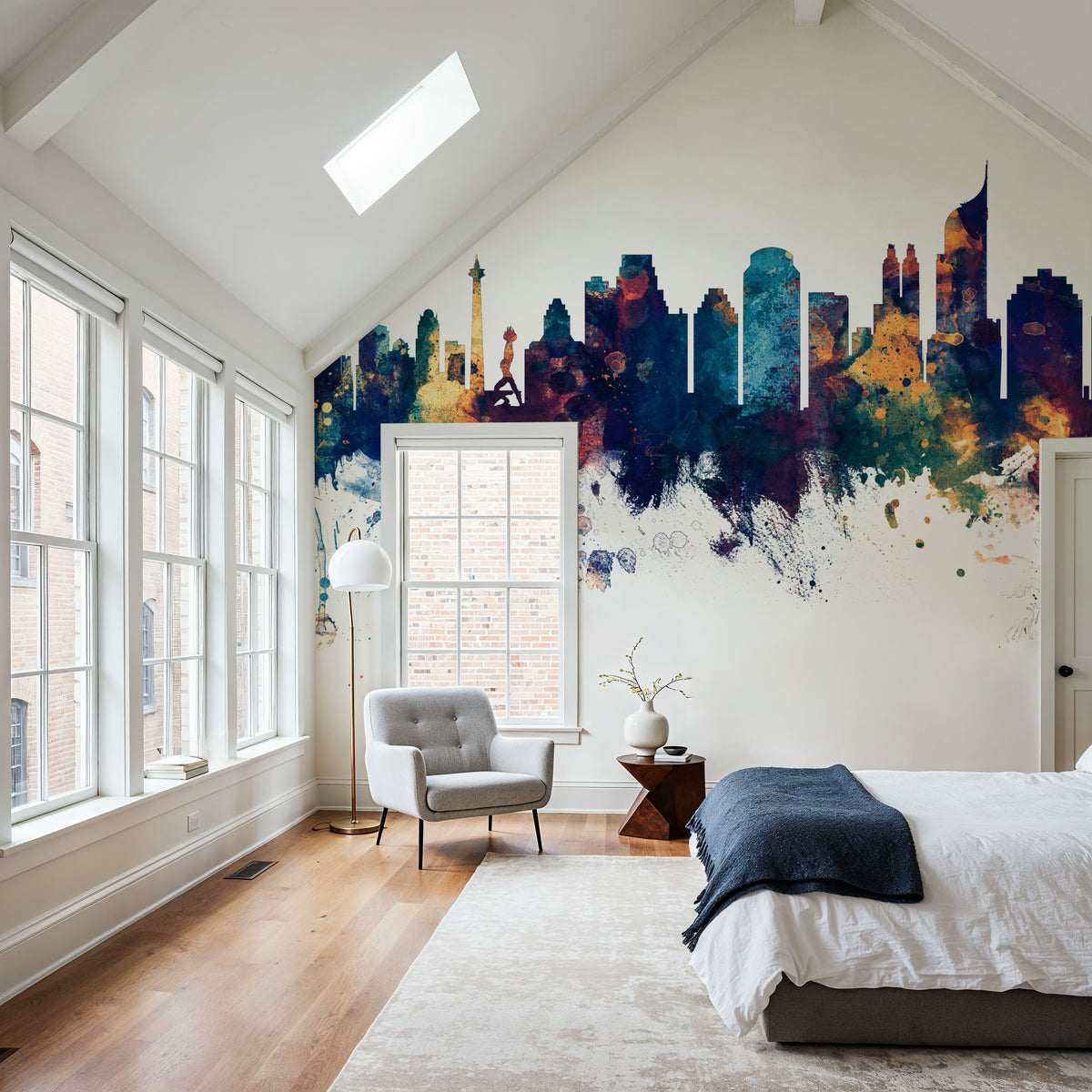 Jakarta Skyline Indonesia Blue & Bronze Mural Wallpaper - room preview 03