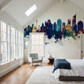 Jakarta Skyline Indonesia Blue & Bronze Mural Wallpaper - room preview 03