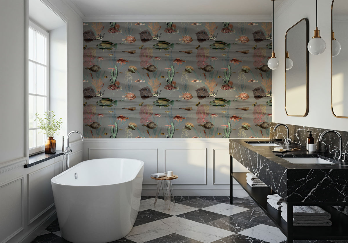Under the Surface Gray Mural Wallpaper - room preview 03