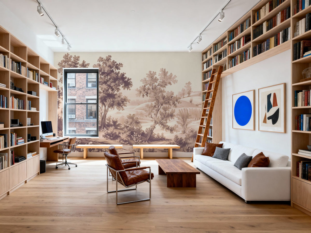 Pastoral Toile, Maple Beige Mural Wallpaper - room preview 03