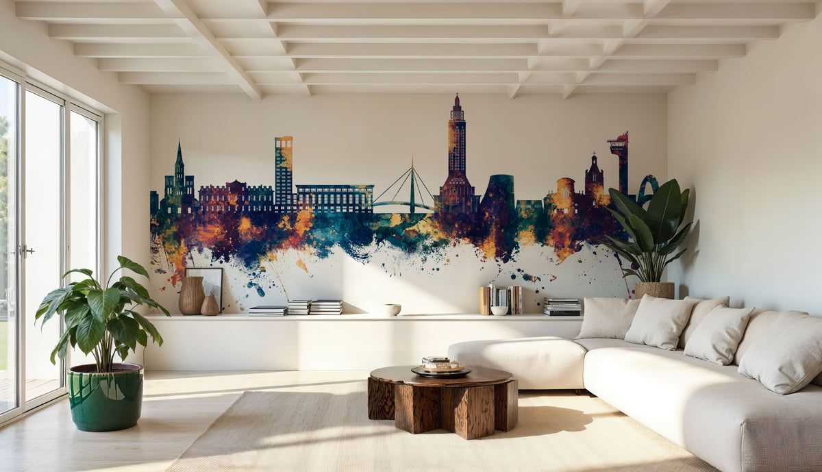 Le Havre France Skyline Blue & Bronze Mural Wallpaper - room preview 03