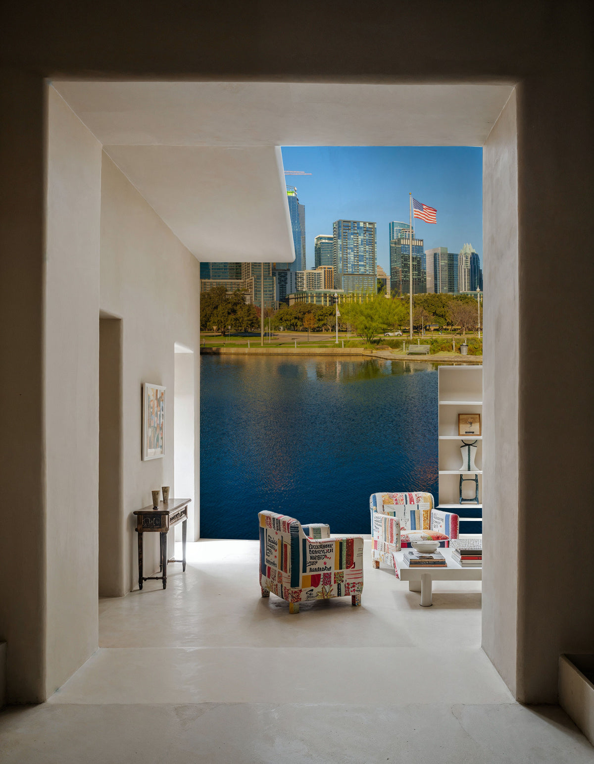 Urban Waterfront Mural Wallpaper - Blue Tone - room preview 03