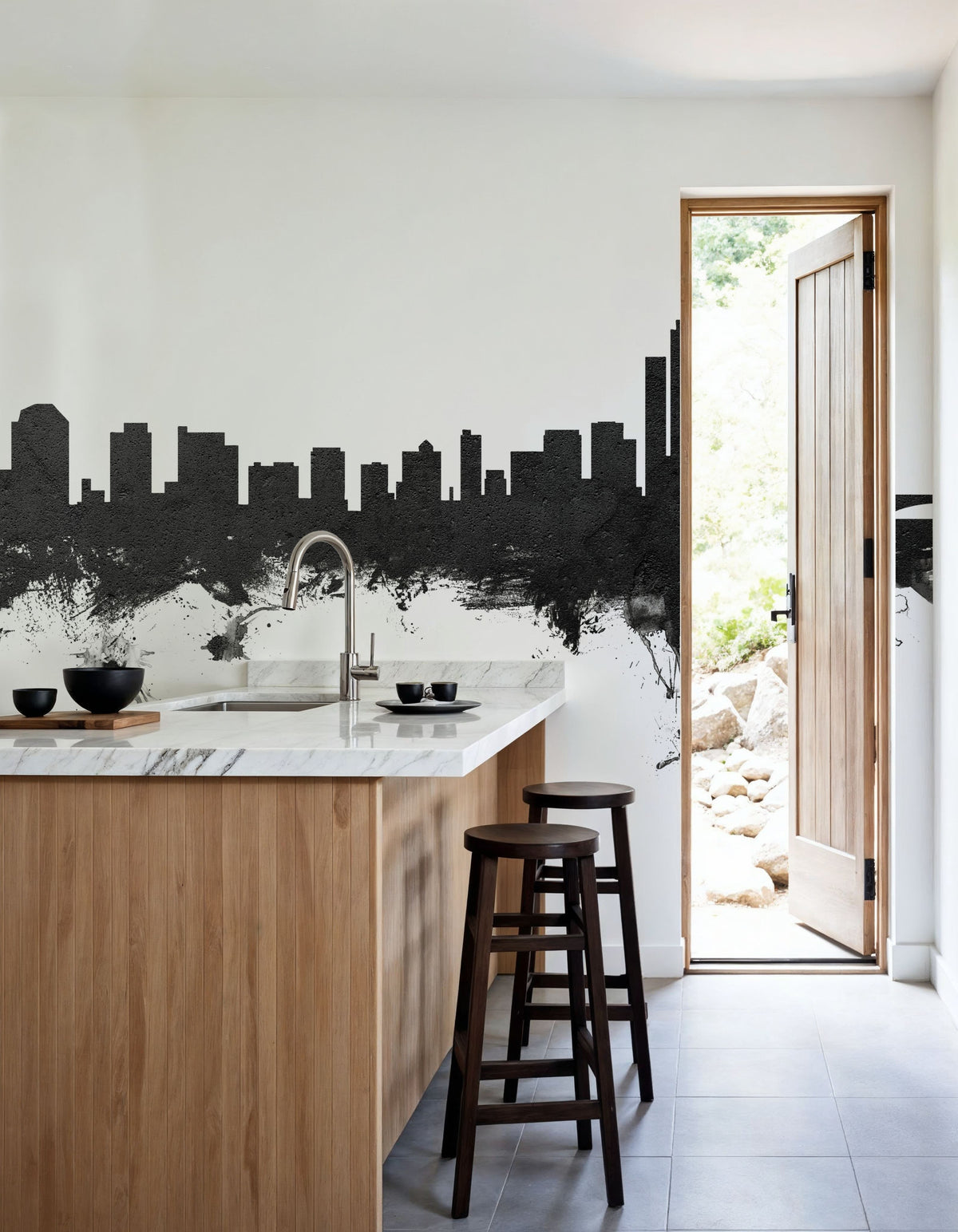 Wilmington Delaware Skyline Black & White Mural Wallpaper - room preview 03