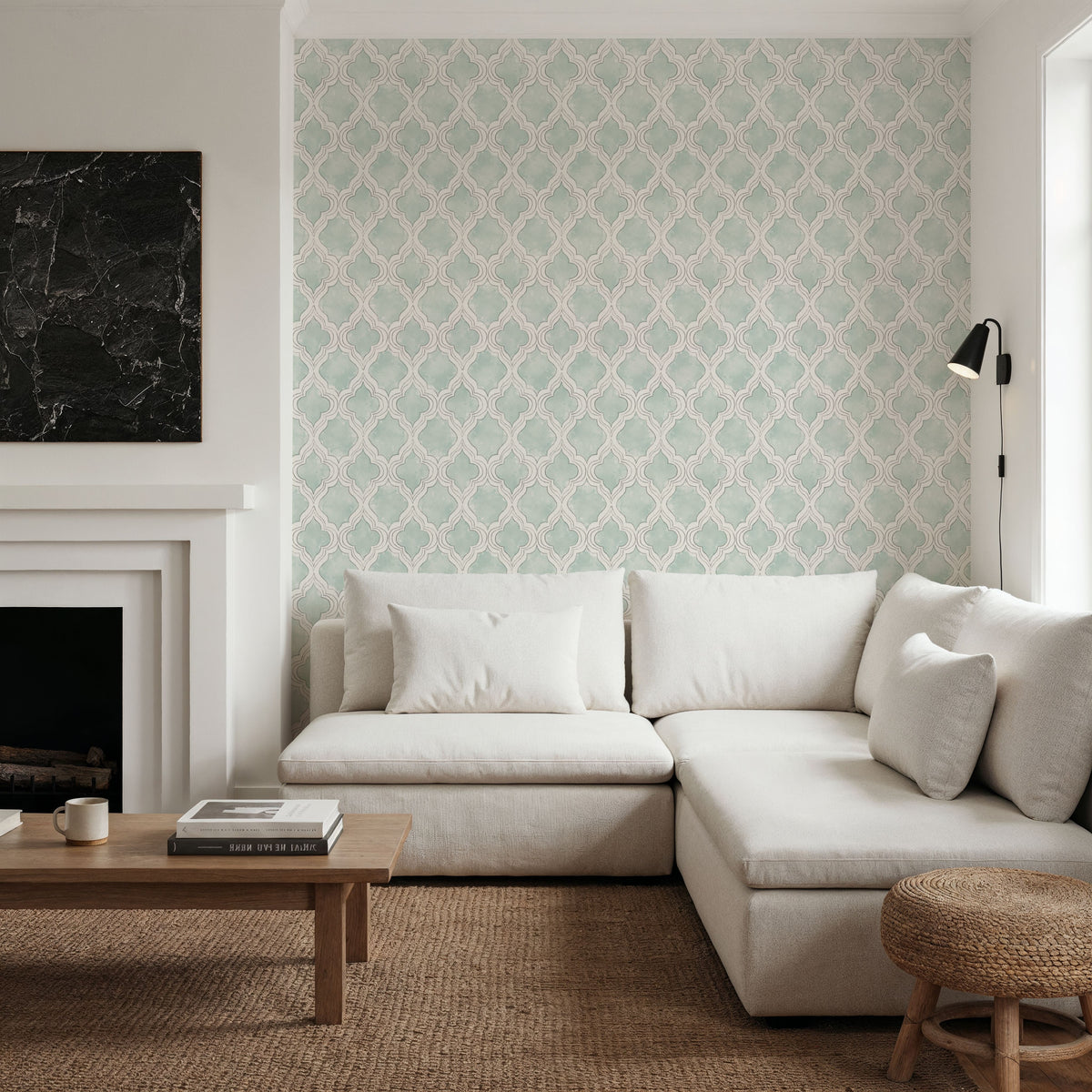 Organic Lines Blue Mural Wallpaper - room preview 03