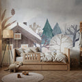 The Snowy Mountain Cabin Mural Wallpaper - room preview 03