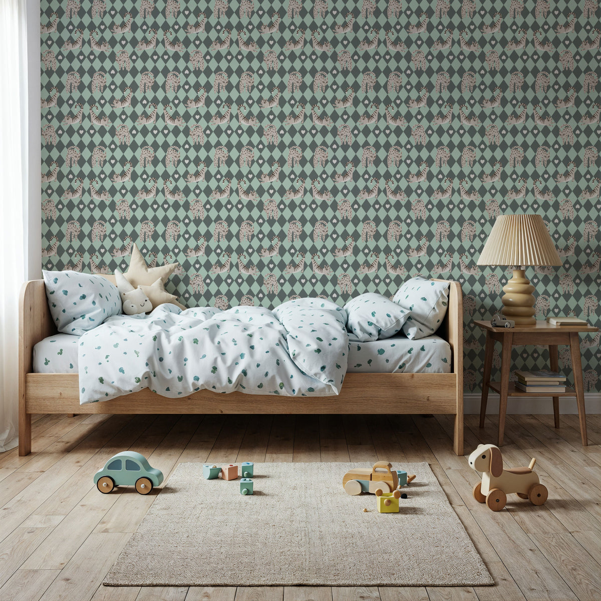 Harlequin Kittens, Sage Mural Wallpaper - room preview 03