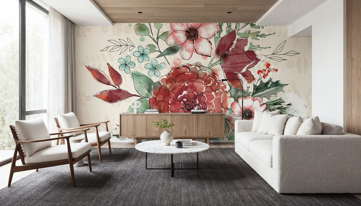 Festive Blooms VI Mural Wallpaper - room preview 03