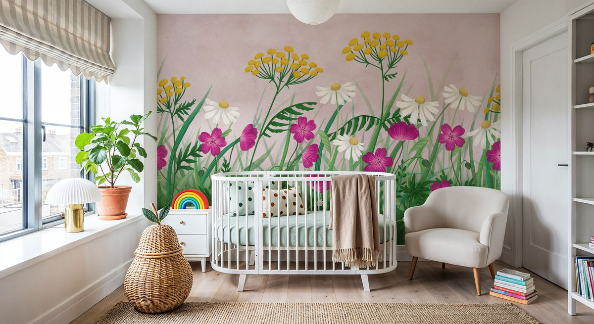 Geranium Meadow, Pink Mural Wallpaper - room preview 03