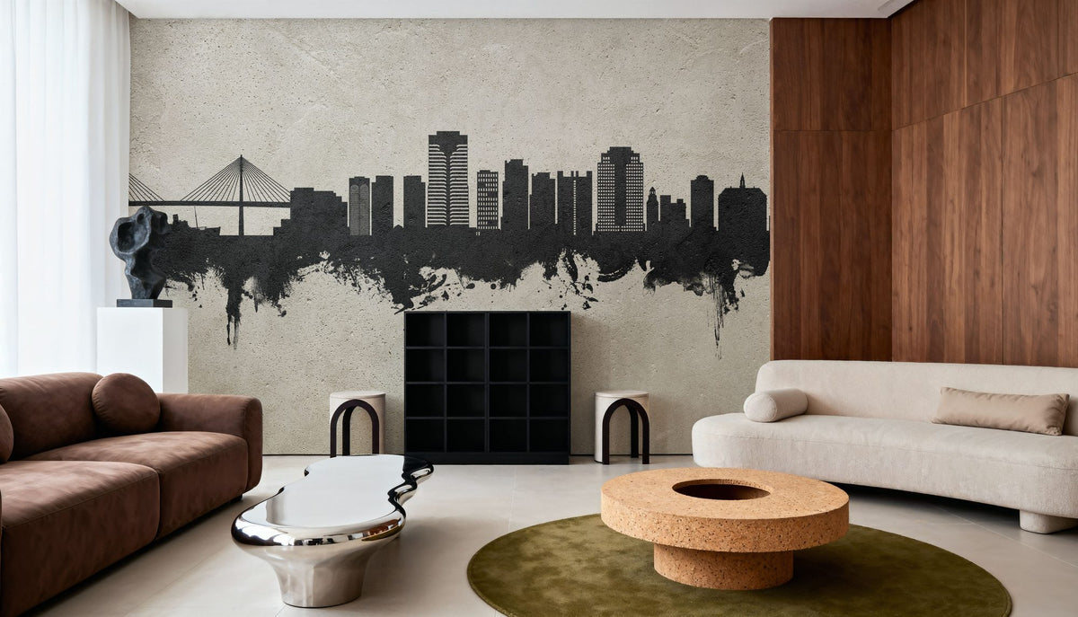 Long Beach California Skyline Concrete Mural Wallpaper - room preview 03