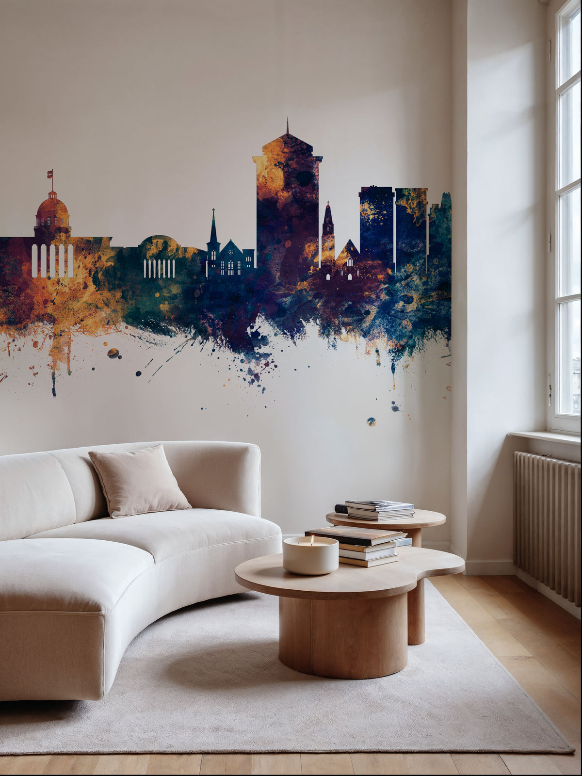 Montgomery Alabama Skyline Blue & Bronze Mural Wallpaper - room preview 03