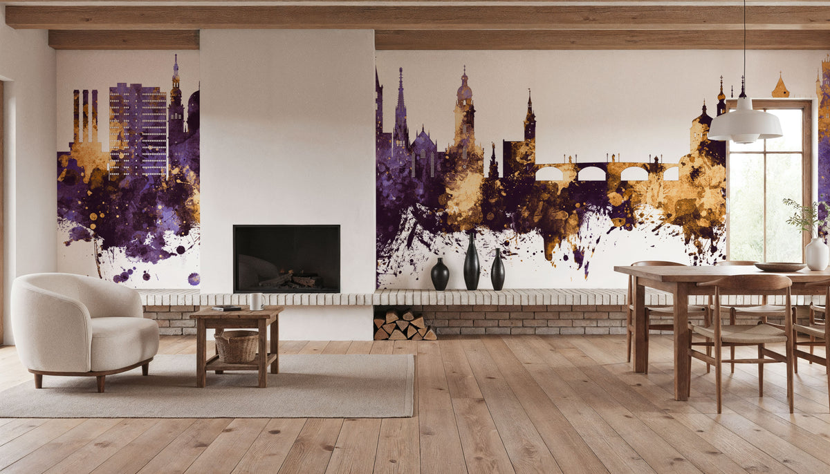 Würzburg Germany Skyline Purple & Gold Mural Wallpaper - room preview 03