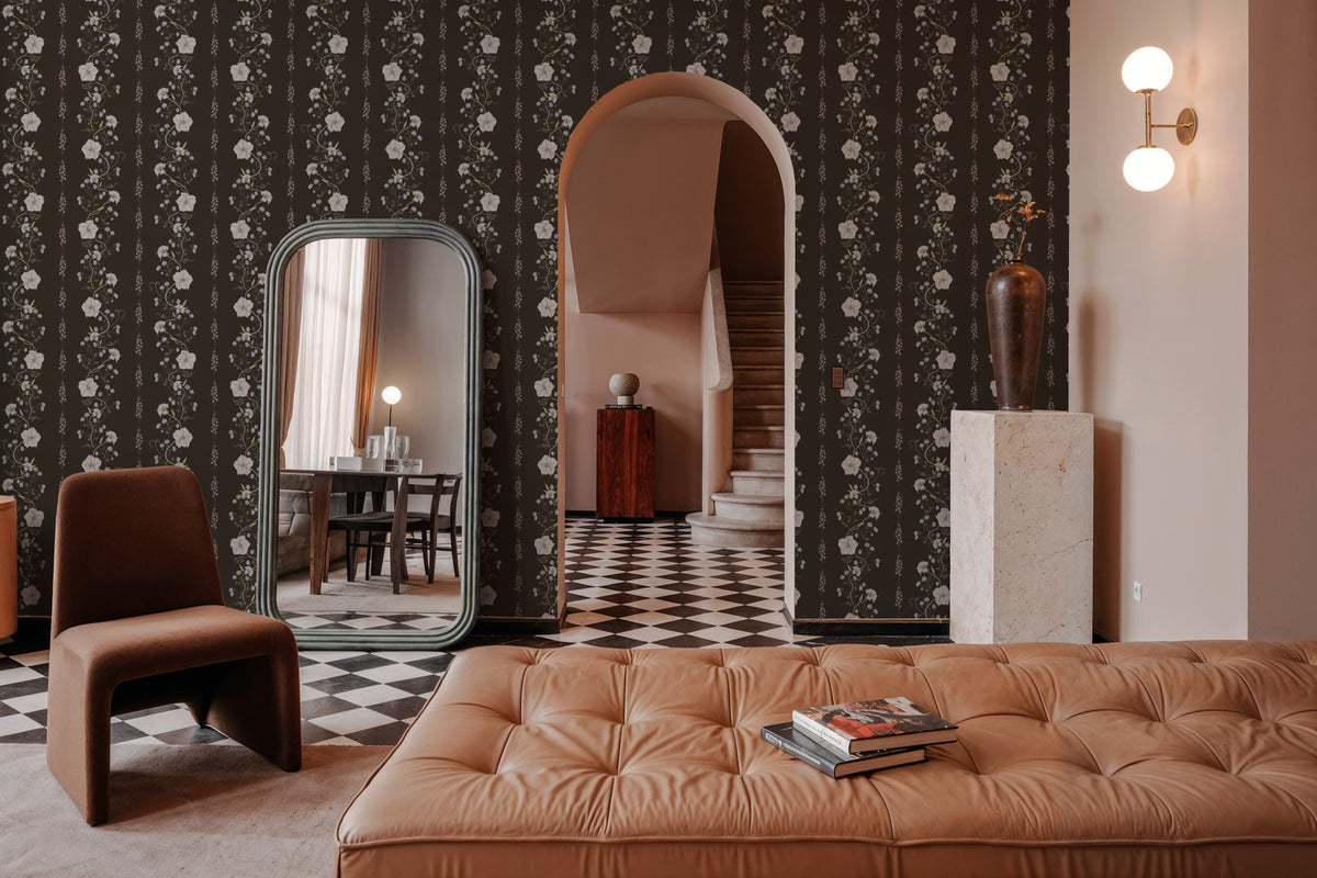 Trailing Flower Stripe, Walnut Mural Wallpaper - room preview 03