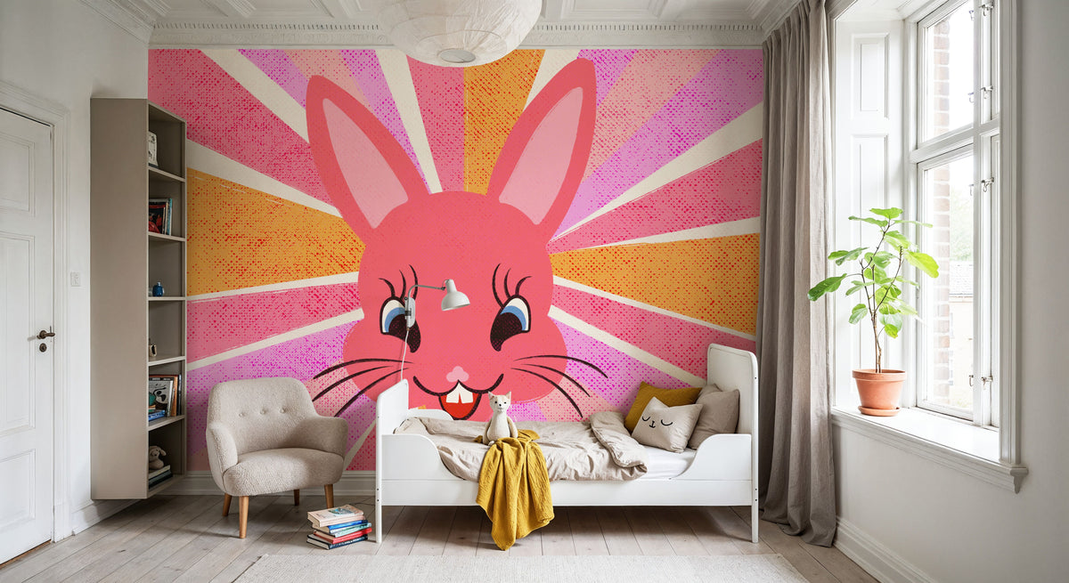 Retro Rabbit Mural Wallpaper - room preview 03