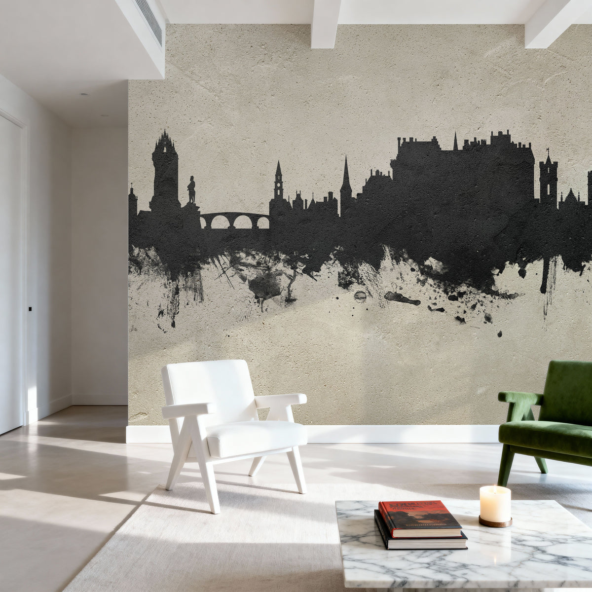 Stirling Scotland Skyline Concrete Mural Wallpaper - room preview 03