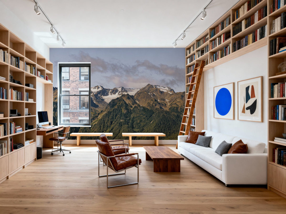 Olympic Mountains Mural Wallpaper - Neutral Tone - room preview 03