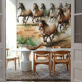 Horses Galloping Field Watercolor Mural Wallpaper - room preview 03