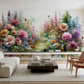 Flower Garden Watercolor Mural Wallpaper - room preview 03