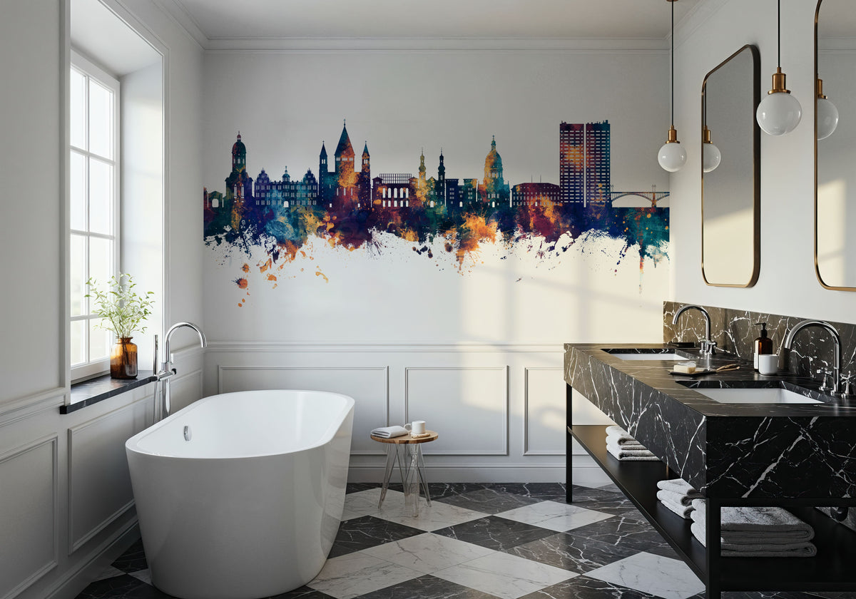 Mainz Germany Skyline Blue & Bronze Mural Wallpaper - room preview 03
